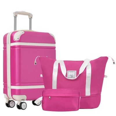 3-Piece Hardshell Luggage Sets With Bags Carry-On Suitcase Double Spinner Wheels With Tsa Lock,Single Vintage Luggage 20 In-Cuddlewood