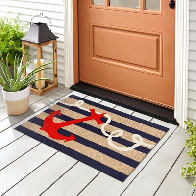 Nautical Anchor Navy and Cream Outdoor Accent Rug 24"x36"