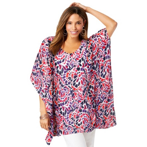 Jessica London Women's Plus Size Caftan Top, 18 W - Multi Feather