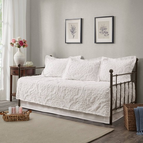 Eugenia Daybed 5pc Tufted Cotton Chenille Daybed Cover Set White