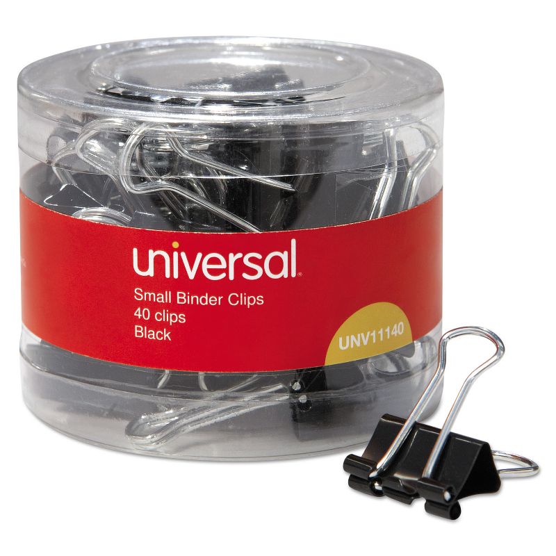 UNIVERSAL Small Binder Clips 3/8" Capacity 3/4" Wide Black 40/Pack 11140, 1 of 7