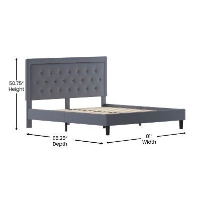 Modern King-Sized Light Gray Tufted Upholstered Platform Bed with Wooden Slats