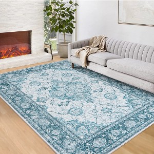 COZONY Washable Vintage Floral Area Rug - Traditional Low Pile Non-Slip Carpet for Living Room & Bedroom - 1 of 4