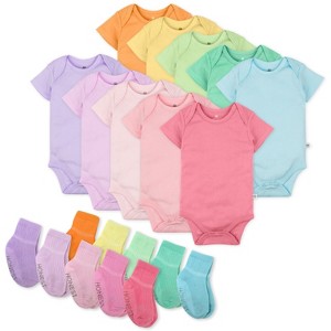 Honest Baby 20-Pack Organic Cotton Short Sleeve Bodysuit & Sock Bundle - 1 of 4