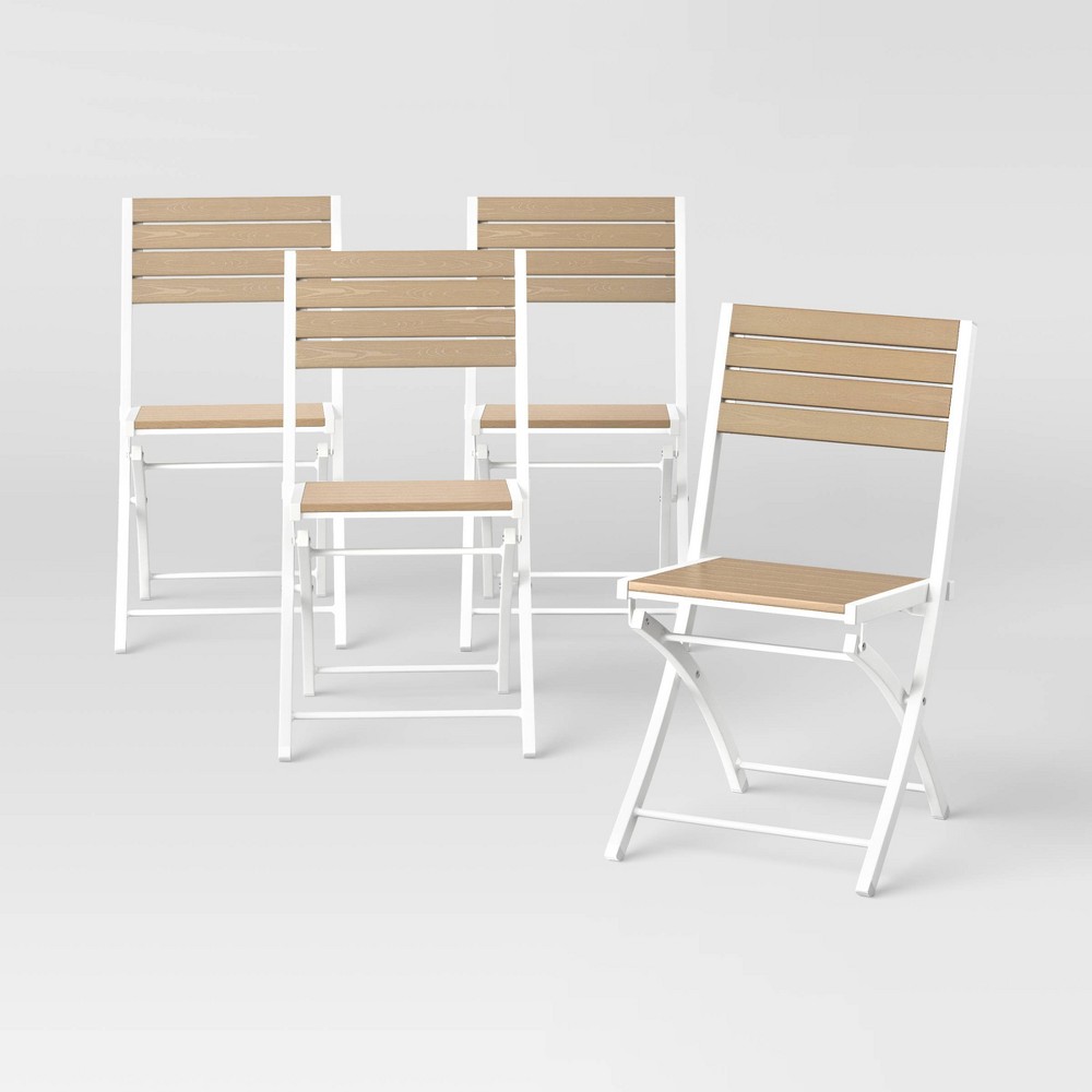 Photos - Garden Furniture Bryant 4pk Faux Wood Folding Patio Bistro Chairs - White/Light Wood - Thre