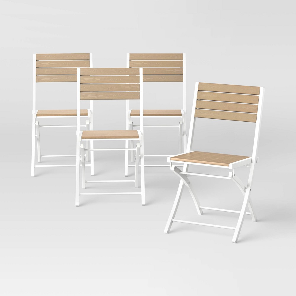Bryant 4pk Faux Wood Folding Patio Bistro Chairs White/Light Wood Project 62 Patio and