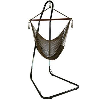 Sunnydaze Caribbean Style Extra Large Hanging Rope Hammock Chair Swing with Stand - 300 lb Weight Capacity