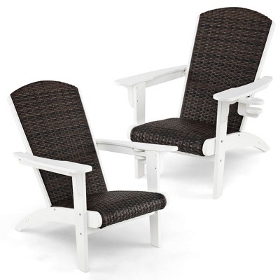 Tangkula 2PCS Patio Adirondack Chair Wide Armrests & Hidden Cupholder