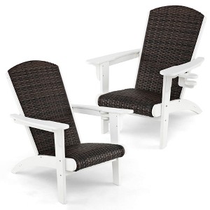 Tangkula 2PCS Patio Adirondack Chair Wide Armrests & Hidden Cupholder - 1 of 4
