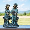 Alpine Corporation 16" Polyresin Girl and Boy with Dog Sitting on Bench Sculpture Bronze: Durable Outdoor Decor, Magnesium Oxide, Rust-Resistant - 2 of 4