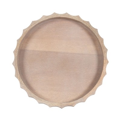 Natural Mango Wood Round Tray with Wavy Design, 15 Inch