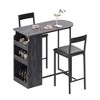Bar Table and Chairs for 2, Dining Room Table with Double Tier Wine Rack and Glasses Hanging, White Marble Pattern and 2 Velvet Seat - 4 of 4