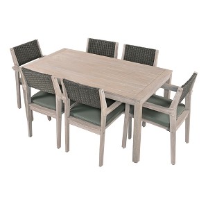 TiramisuBest Patio Dining Set Outdoor Dining Table and Chair Set with  and Removable Cushions for Patio, Backyard, Garden, Light Teak - 1 of 4