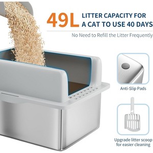 Stainless Steel Cat Litter Box, Large Litter Box for Big Cats and Multi-Cats with Cleaning Pedal, High Wall Sides, Anti-Scratch, Easy Cleaning - 1 of 4