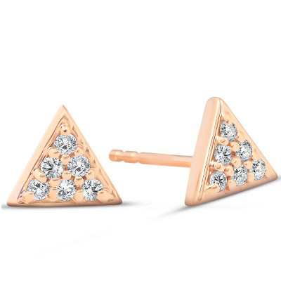 Pompeii3 14k Rose Gold Triangle Pave 1/10Ct Diamond Studs Womens Earrings