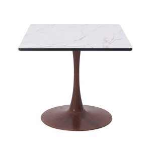 LeisureMod Bristol 27" Square Dining Table with Marbled White MDF Top and Steel Pedestal Base for Modern Kitchen and Dining Room - 1 of 4