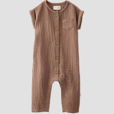Image of little Planet By Carter's Baby Nutmeg Gauze Coveralls - Brown 3M