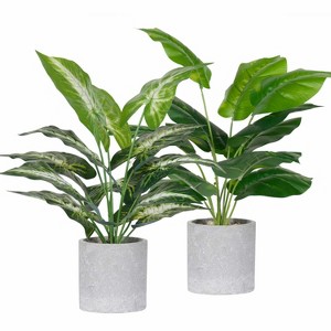 Aoibox 2 Pack Artificial Tropical Faux Plants for Office Desk Home Decor, Sage Green Indoor Fake Potted Plants with Lifelike Leaves - 1 of 4