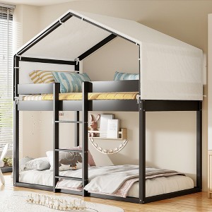 CAVINAS Twin Over Twin Wood/Metal Bunk Bed with Ladder/Tent,House Bed Frame for Kids Room,Bedroom - 1 of 4