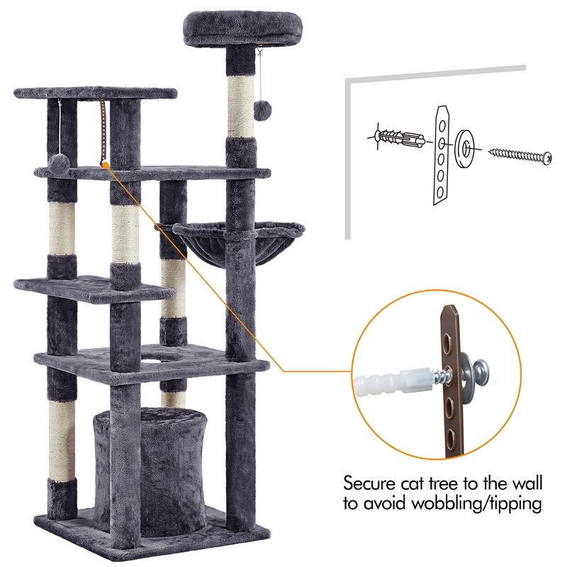 Yaheetech 56.5inch Multilevel Cat Tree Cat Tower with Scratching Posts, 5 of 7