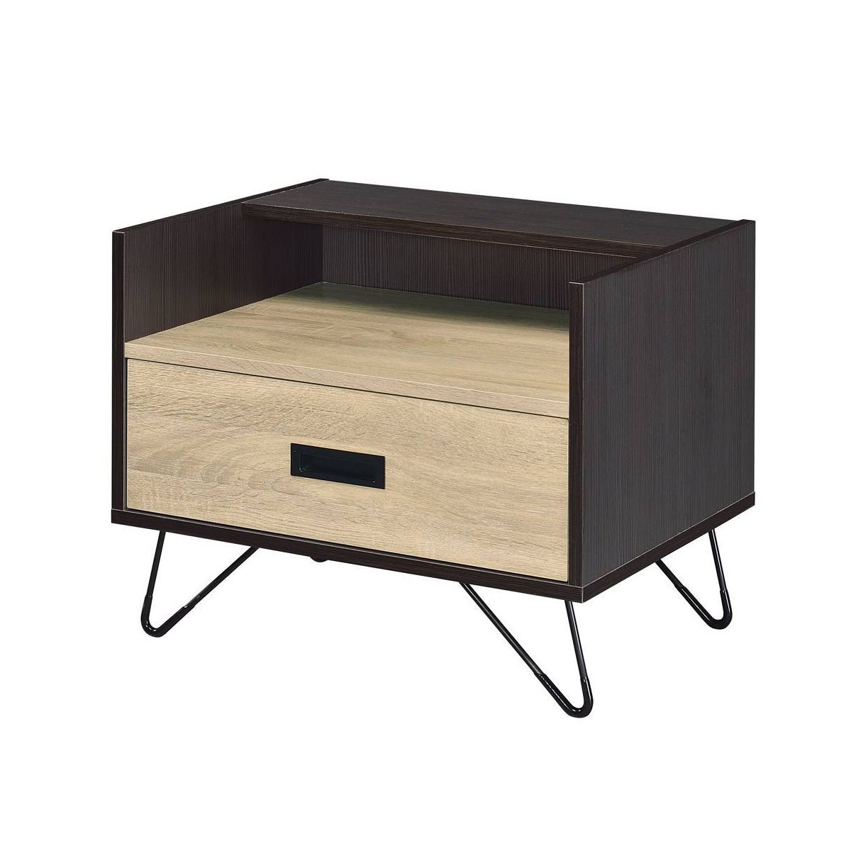 21" Melkree Accent Table Oak/Black Finish - Acme Furniture: Industrial Look, Storage Drawer