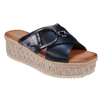 GC Shoes Lindsey Buckle Cross Strap Espadrille Slide Platform Sandals