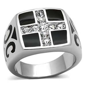 Slickblue Cross Design Stainless Steel Ring with Clear Synthetic Crystal, Perfect for Men, size 8-13 - 1 of 4