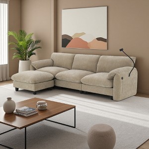 108" Chenille L-Shaped Modular Sectional Sofa with USB & Charger - 1 of 4