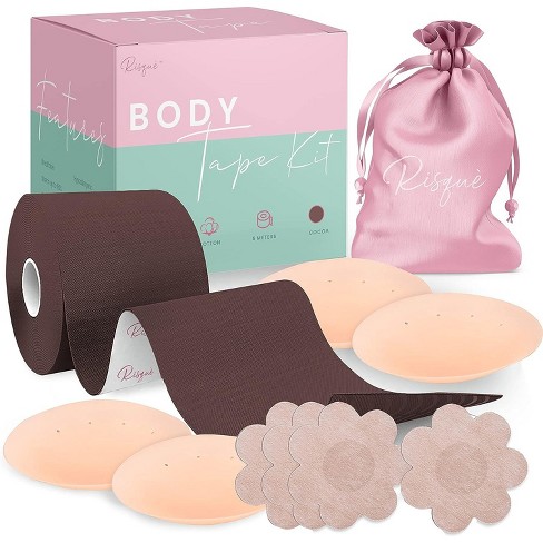 Risque Cocoa Boob Tape & Nipple Covers Kit, Includes Body Tape, Silicone  Nipple Covers, Disposable Nipple Cover Pasties, Test Strip & Storage Pouch