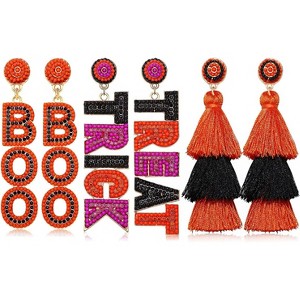 Beaded Halloween Earrings Set for Women - Cute 'Boo' Ghost, Pumpkin and Candy Corn Dangle Jewelry for Party - 1 of 4