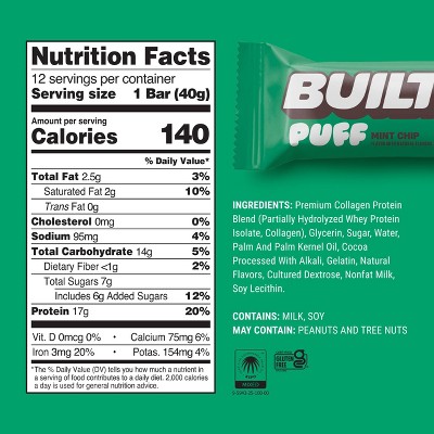 Built Bar Puff Mint Chip Protein Bars - 17g Protein - 1.41oz/8ct