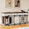 Erommy 72" Wood Dog Crate Furniture Indoor with Divider, Dog Crate End Table with 2 Drawers for Large Breeds, White - 4 of 4