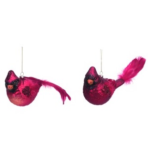 Transpac Glass Feather Cardinal Ornament Set of 2 Christmas Home Decorations - 1 of 1
