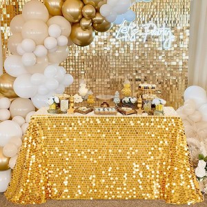 Wikineon Gold Sequin Tablecloth Party Glitter Table Cloth Big Payette 50x102 Inches Table Overlays for Wedding Outdoor Anniversary Holiday Decoration - 1 of 4