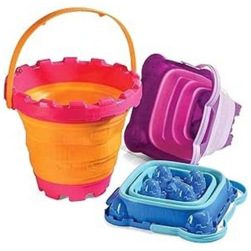 Top Race Foldable Beach Pail Set Of 3 Buckets Castle Mold Sandcastle Toy Set Target