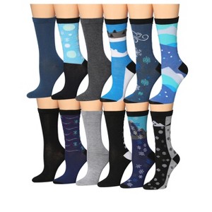 Tipi Toe Women's 12 Pairs Lightweight Mountain Design With Snow Flakes Socks For Women - 1 of 4
