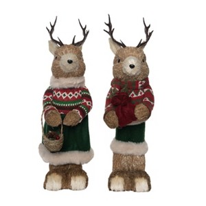 Transpac Large Foam Sisal Festive Reindeer Set of 2 Christmas Home Decorations - 1 of 1