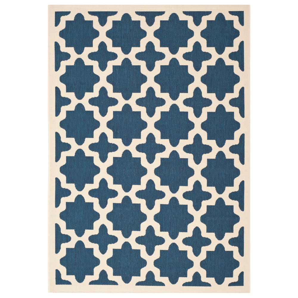 4'X5'7in Rectangle Natalie Outdoor Patio Rug Navy/Beige - Safavieh