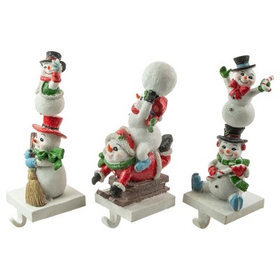 Set of 3 Glitter Snowmen Christmas Stocking Holders