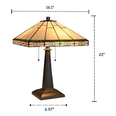 Theros White and Bronze Stained Glass Mission Table Lamp
