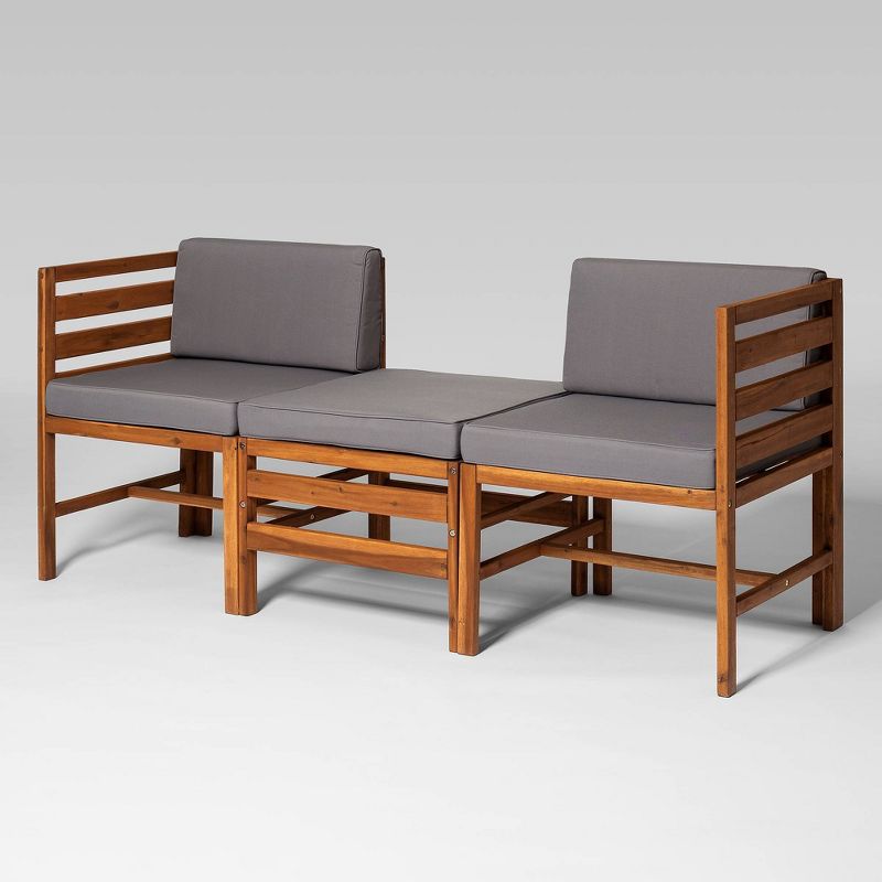 3pc Modular Acacia Wood Patio Chat Set with Cushions - Saracina Home, 5 of 23