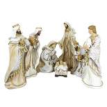Roman Nativity Woven Gold Trim  -  Seven Piece Nativity Set 8 Inches -  Fabric Look  -  134464  -  Polyresin  -  Beige