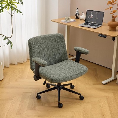 VINGLI Criss Cross Chair with Adjustable Flip-Up Arms,Cross Legged Chair with Wheels, Extra Wide Office Chair,Chenille Velvet