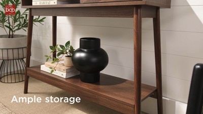 Mid-Century Modern Wood and Metal Console Table with Storage