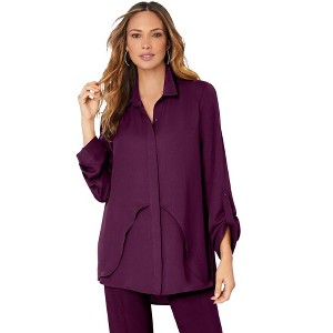 Roaman's Women's Plus Size Georgette Overlay Big Shirt - 1 of 4
