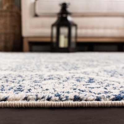 Cream and Royal Blue 5'3" Square Synthetic Easy-Care Area Rug