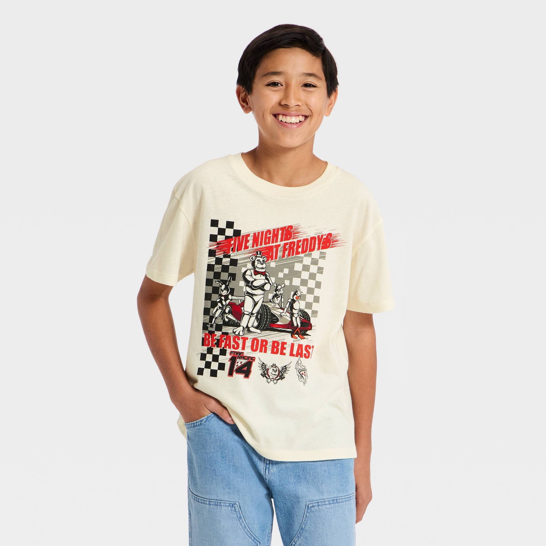 Boys' Five Nights at Freddy's Oversized Short Sleeve Graphic T-Shirt - Cream