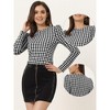 Allegra K Women's Round Neck Long Puff Sleeves Knit Plaid Top - 2 of 4