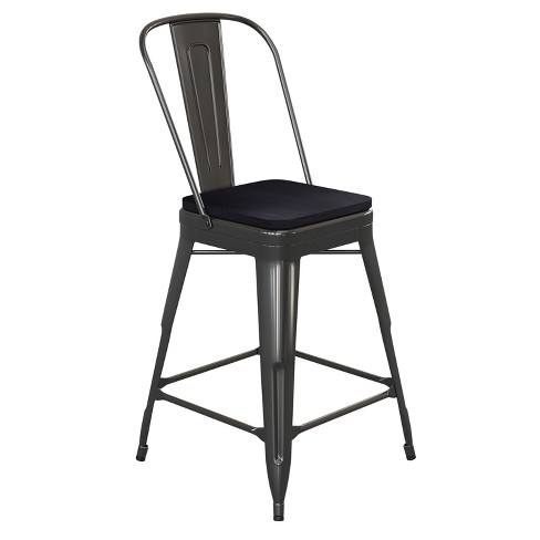 Flash Furniture Kai Commercial Grade 24" High Metal Indoor-Outdoor Counter Height Stool with Removable Back and All-Weather Poly Resin Seat - image 1 of 4