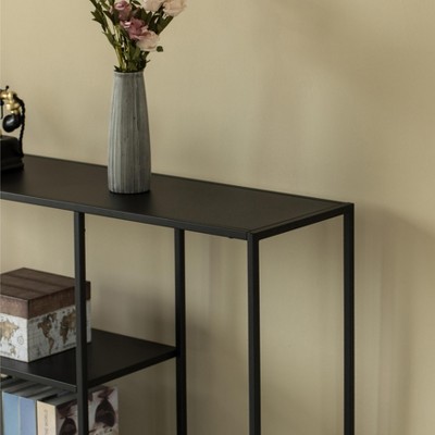 Black Metal Console Table with Open Shelves, 50" Modern Design